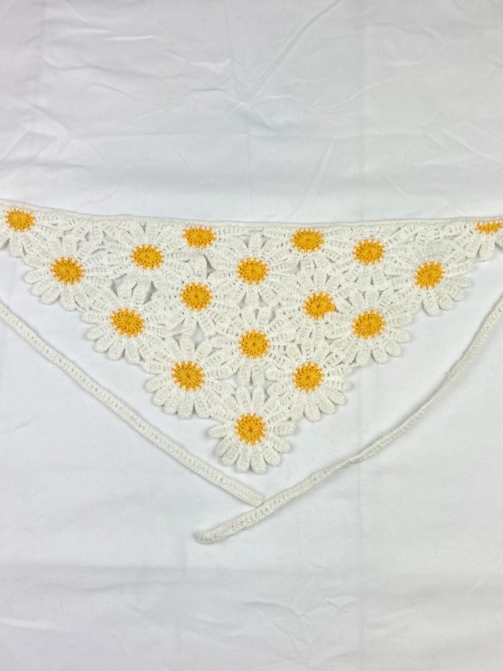 Crochet White & Yellow Daisy Head Scarf Half Bandana Summer Boho Festival - Picture 8 of 8
